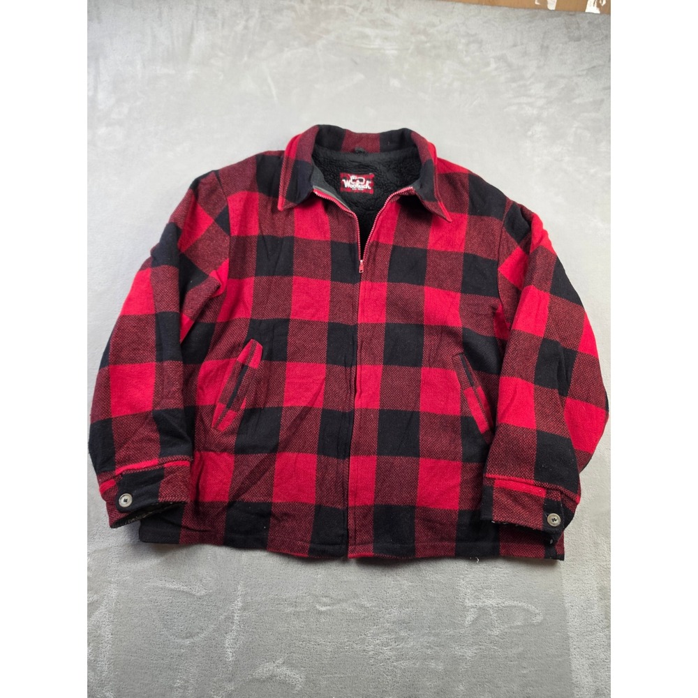 Vintage Woolrich Jacket Mens XL Red Buffalo Plaid Sherpa Lined Zip Wool Blend